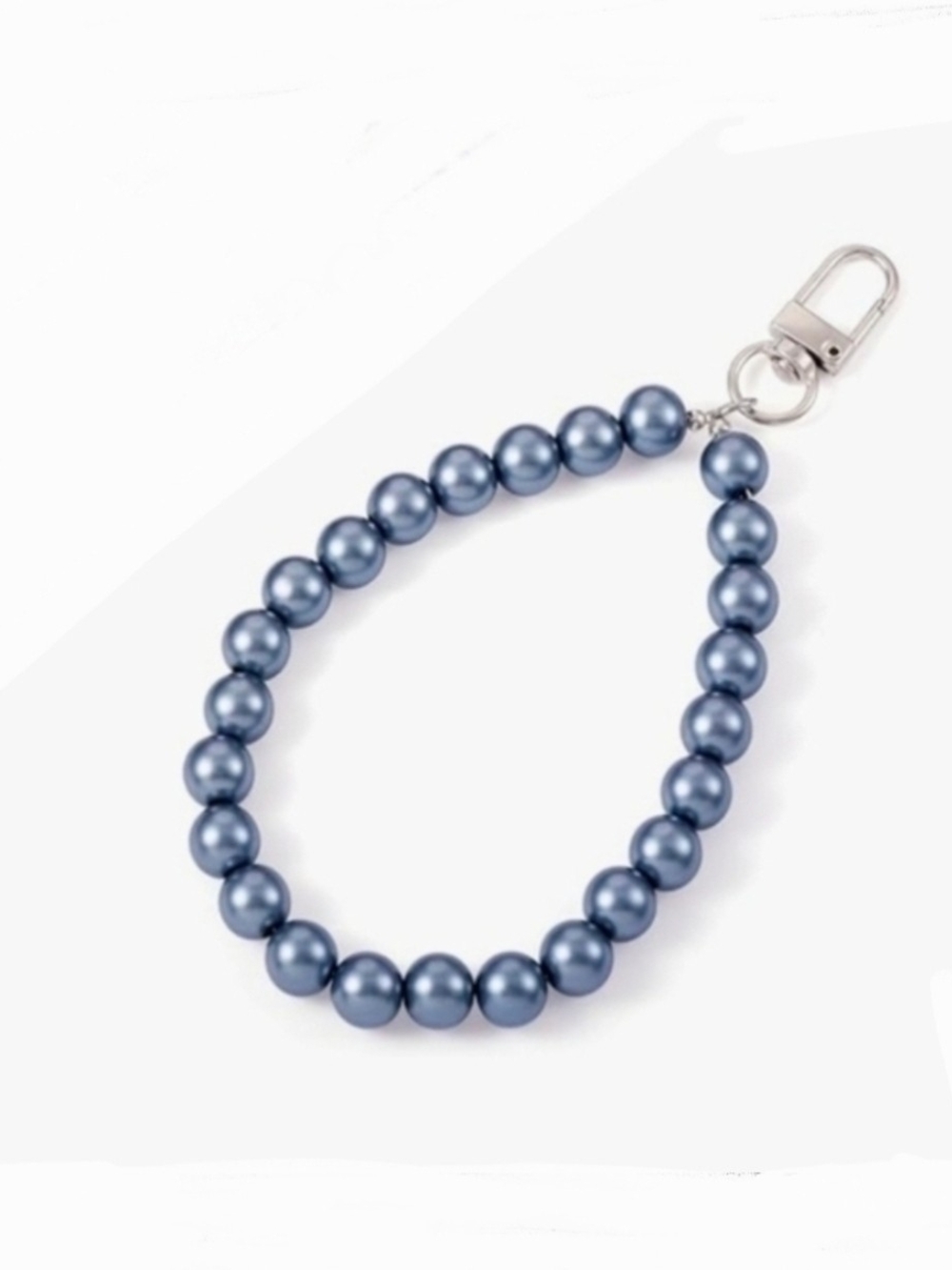 Gray Faux Pearl Beaded Keychain Wristlet / Bag Charm / Phone Strap BNIB